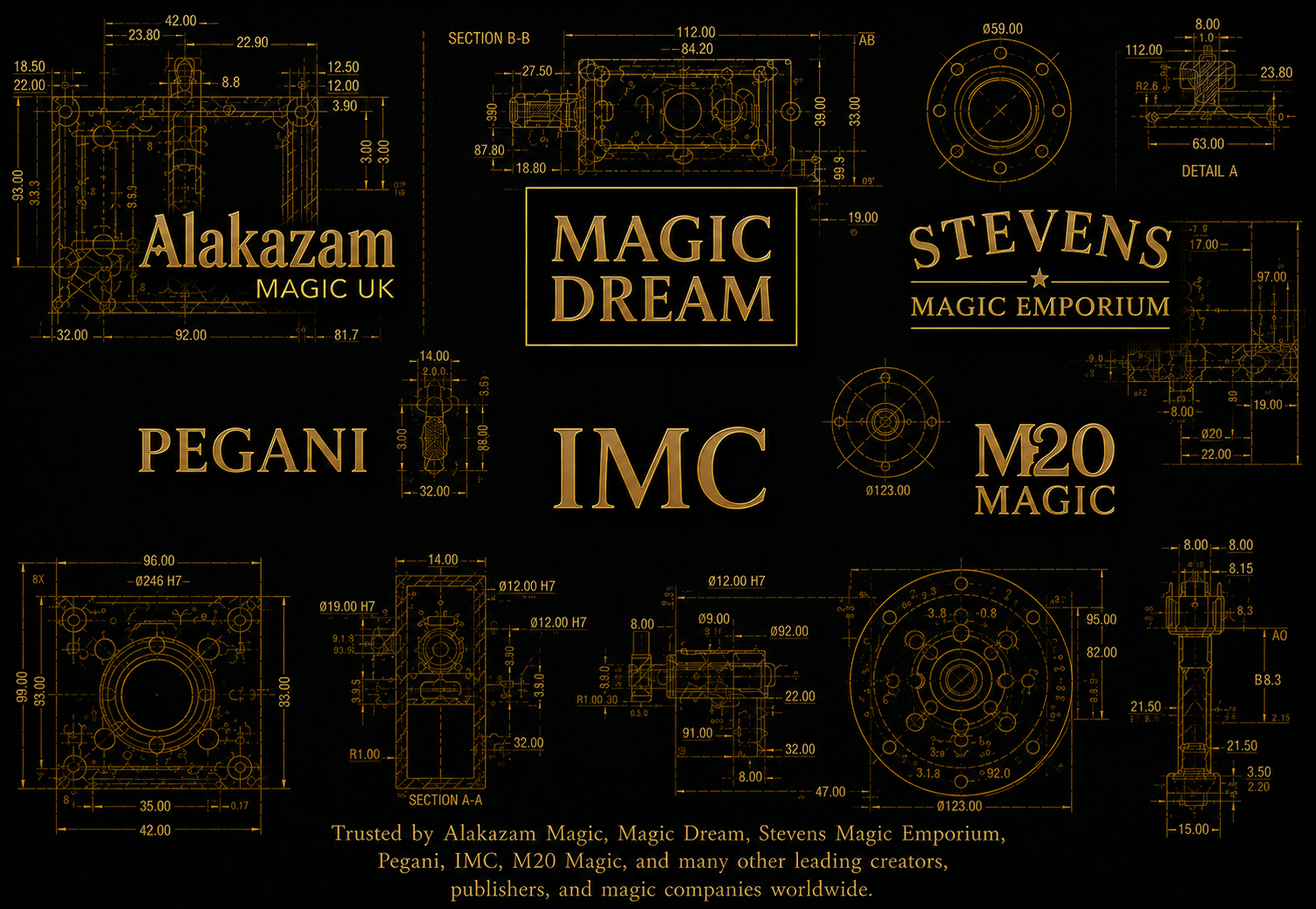 Confidential prototype development for professional magic creators trusted by alakazam magic, magic dream, stevens magic emporium, pegani, IMC, M20 and many more leading creators
