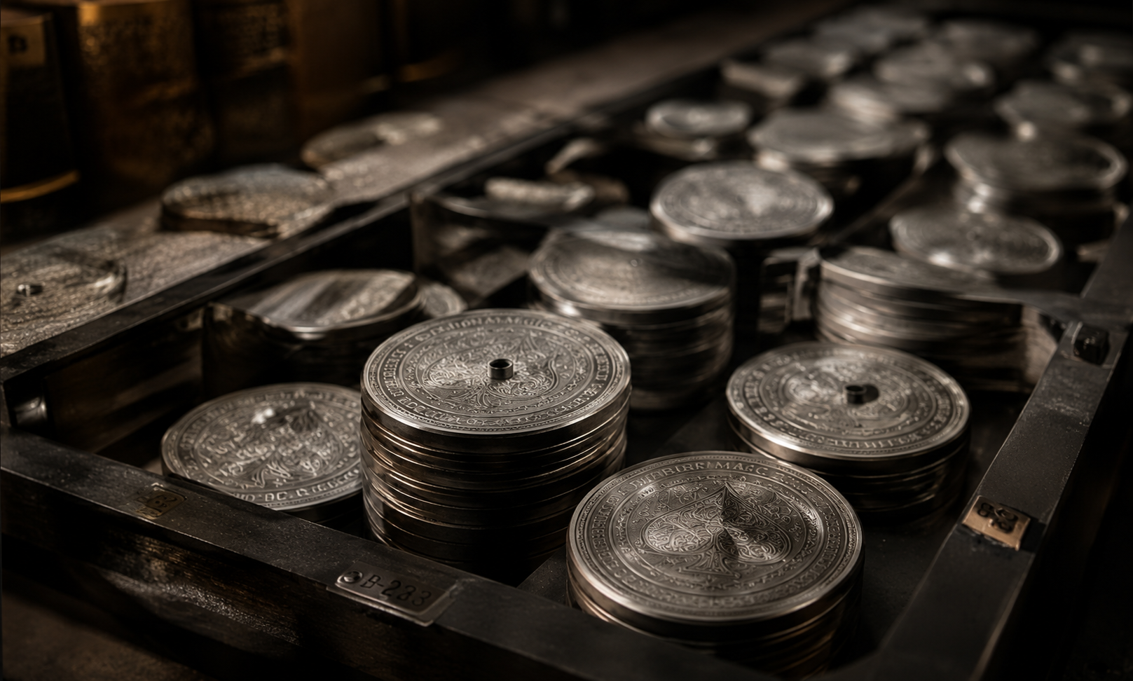 Custom precision coin gaff manufacturing for magic companies coins ready for final polish and QA/QC