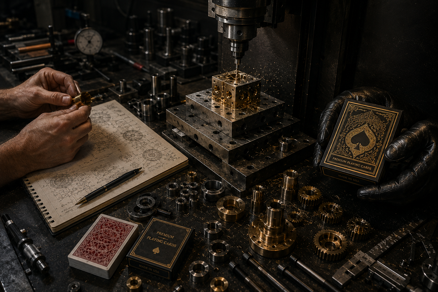 Jonathan Fox in the Fox Magic MFG precision manufacturing workshop at the desk